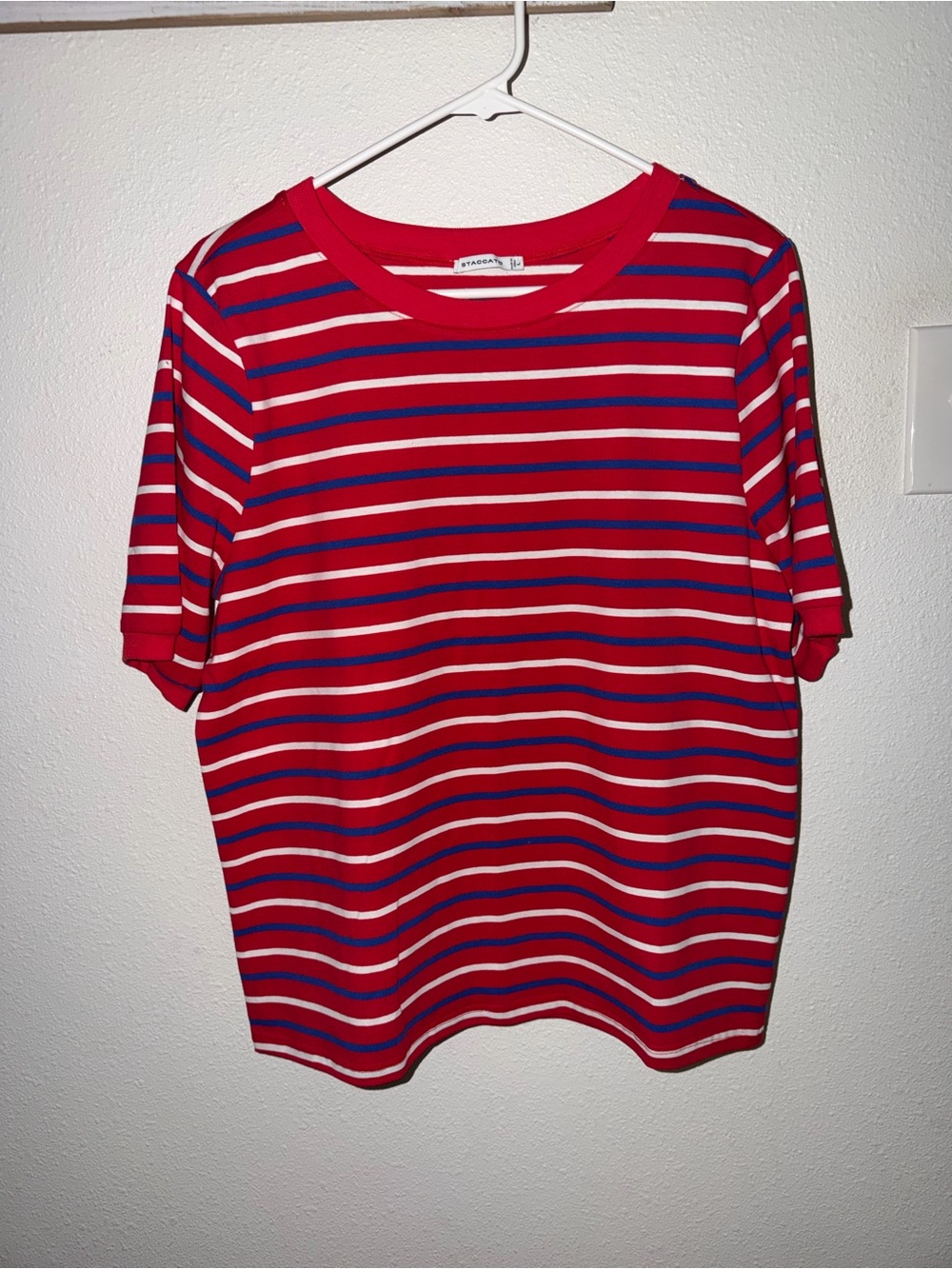 Staccato Red Striped Short Sleeve Tee with Blue and White Accents New